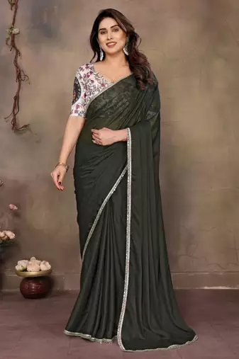 Green georgette solid saree