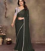 Green georgette solid saree