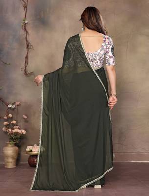 Green georgette solid saree 2