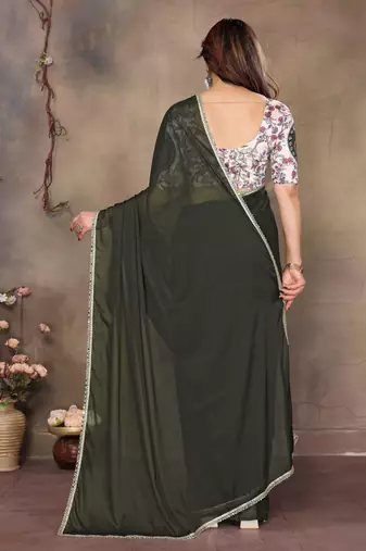 Green georgette solid saree