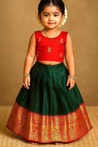 Green soft silk pure zari weaving ready to wear lehenga choli