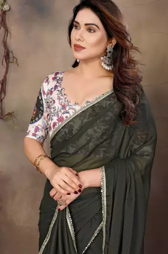 Green georgette solid saree