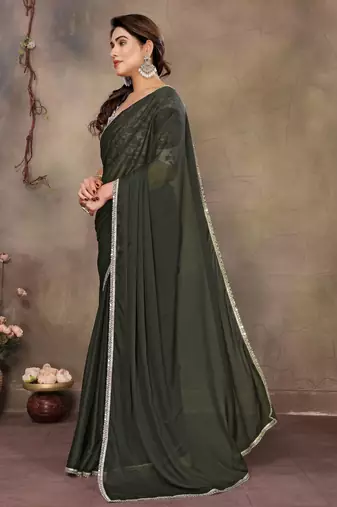 Green georgette solid saree