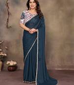 Teal blue georgette solid saree