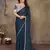 Teal blue georgette solid saree