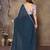 Teal blue georgette solid saree