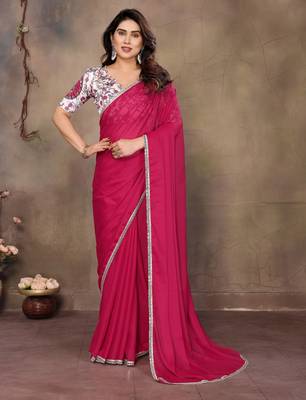 Pink georgette solid saree 1