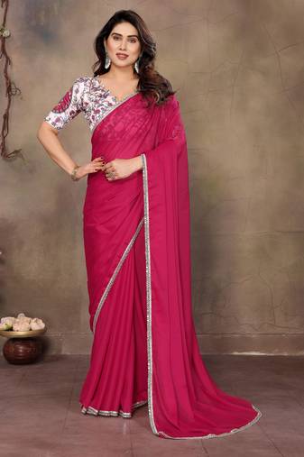 Pink georgette solid saree