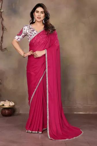 Pink georgette solid saree