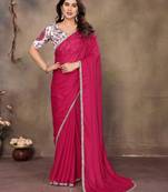 Pink georgette solid saree