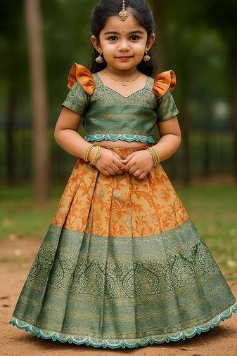 Orange soft silk pure zari weaving woven design ready to wear lehenga choli