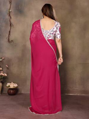 Pink georgette solid saree 2