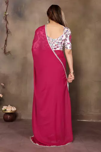 Pink georgette solid saree