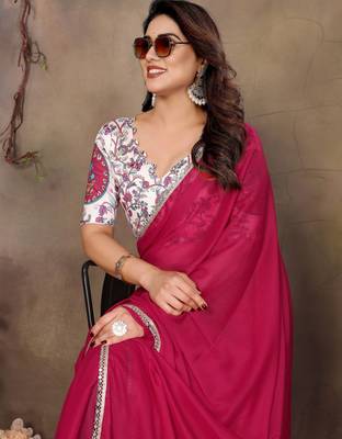 Pink georgette solid saree 3