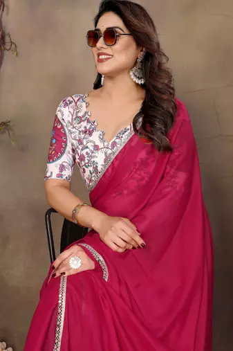 Pink georgette solid saree