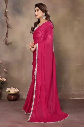 Pink georgette solid saree