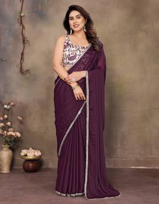 Wine georgette solid saree 1