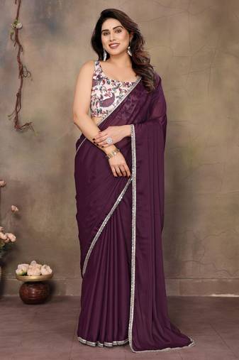 Wine georgette solid saree