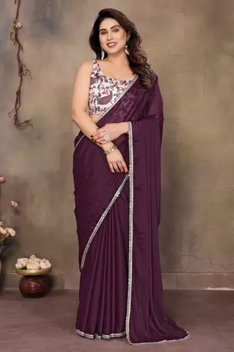 Wine georgette solid saree