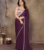 Wine georgette solid saree