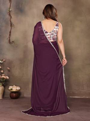 Wine georgette solid saree 2