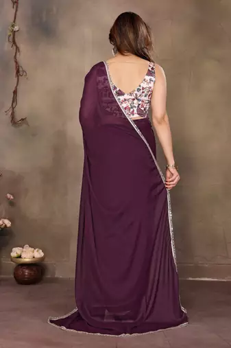 Wine georgette solid saree