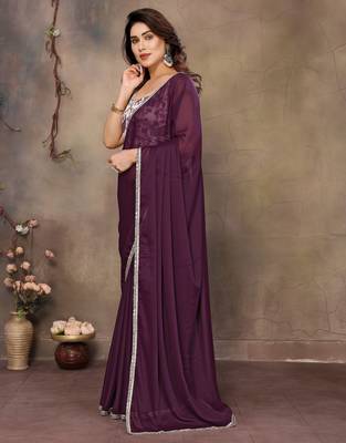 Wine georgette solid saree 4
