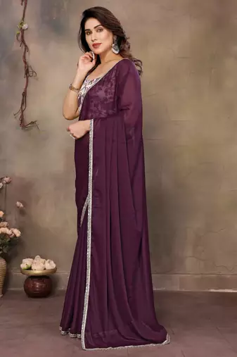 Wine georgette solid saree
