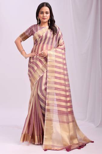Purple organza woven patta saree