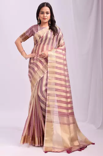 Purple organza woven patta saree