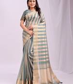 Green organza woven patta saree