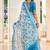 Teal blue printed linen cotton saree