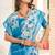 Teal blue printed linen cotton saree