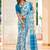 Teal blue printed linen cotton saree