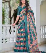 Multi printed linen cotton saree