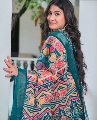 Multi printed linen cotton saree 3