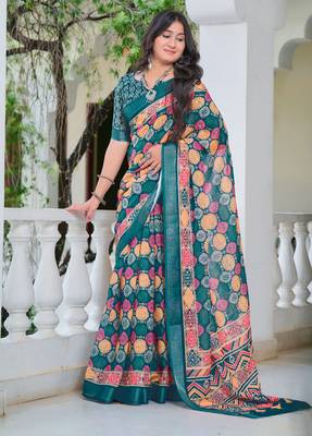 Multi printed linen cotton saree 5
