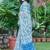 Blue printed linen cotton saree