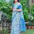 Blue printed linen cotton saree