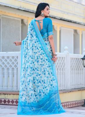 Firozi printed linen cotton saree 2