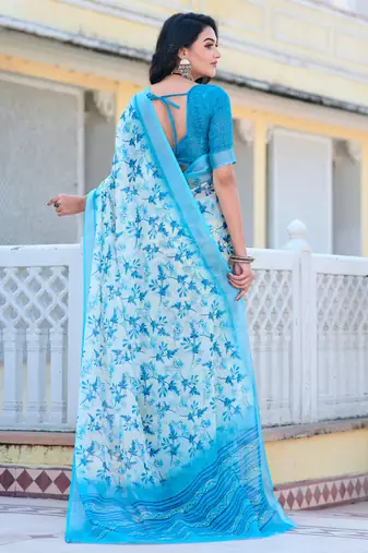 Firozi printed linen cotton saree