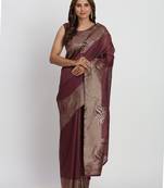 Purple linen cotton woven saree