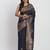 Navy blue linen cotton woven saree