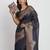 Navy blue linen cotton woven saree