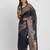 Navy blue linen cotton woven saree
