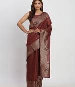 Maroon linen cotton woven saree