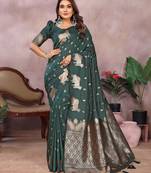 Green banarasi silk blend jacquard weaving saree