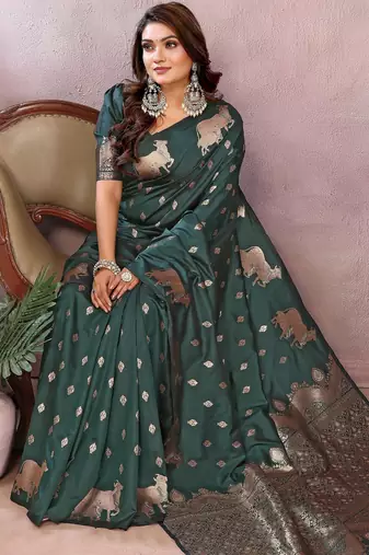 Green faux banarasi silk blend jacquard weaving saree
