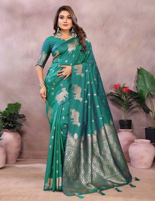 Rama faux banarasi silk blend jacquard weaving saree 1