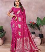 Pink banarasi silk blend jacquard weaving saree